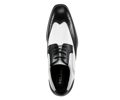 Bolano Elwyn Men’s Black & White Leather Derby Brogue Shoes – Classic TwoTone Elegance with Modern Dress Style