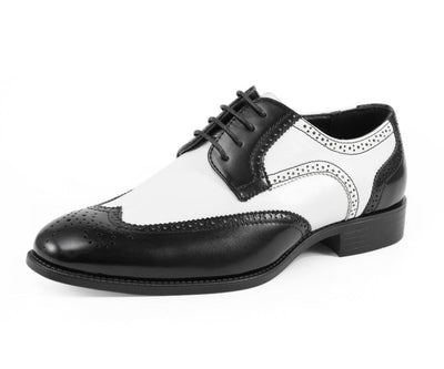 Bolano Elwyn Men’s Black & White Leather Derby Brogue Shoes – Classic TwoTone Elegance with Modern Dress Style