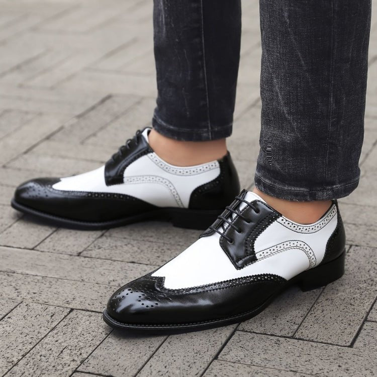 Bolano Elwyn Men’s Black & White Leather Derby Shoes – Classic Two - Tone Craft with Clean Modern Dress Style