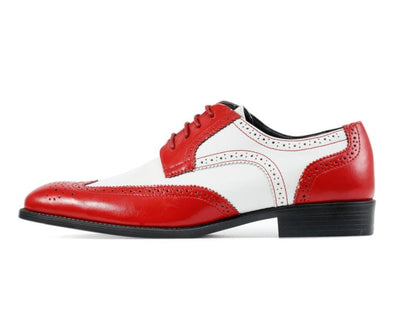 Bolano Elwyn Men’s Red & White Two - Tone Leather Derby Brogue Shoes – Bold Statement Craft with Classic Vintage Flair