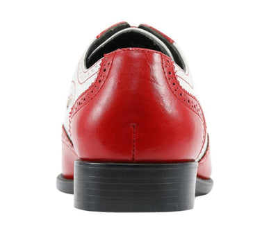 Bolano Elwyn Men’s Red & White Two - Tone Leather Derby Brogue Shoes – Bold Statement Craft with Classic Vintage Flair