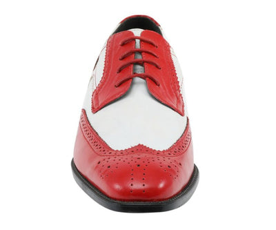 Bolano Elwyn Men’s Red & White Two - Tone Leather Derby Brogue Shoes – Bold Statement Craft with Classic Vintage Flair
