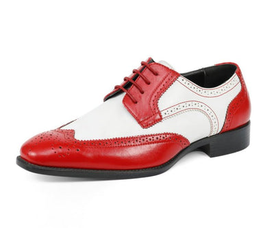 Bolano Elwyn Men’s Red & White Two - Tone Leather Derby Brogue Shoes – Bold Statement Craft with Classic Vintage Flair