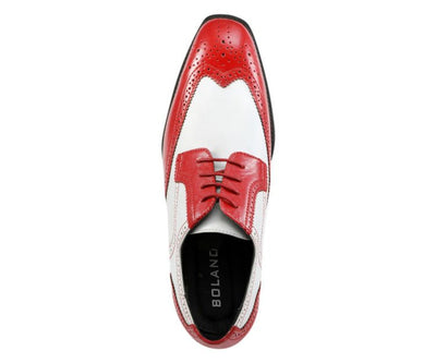 Bolano Elwyn Men’s Red & White Two - Tone Leather Derby Brogue Shoes – Bold Statement Craft with Classic Vintage Flair