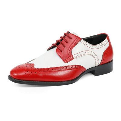 Bolano Elwyn men's red and white wingtip dress shoe, three-quarter view
