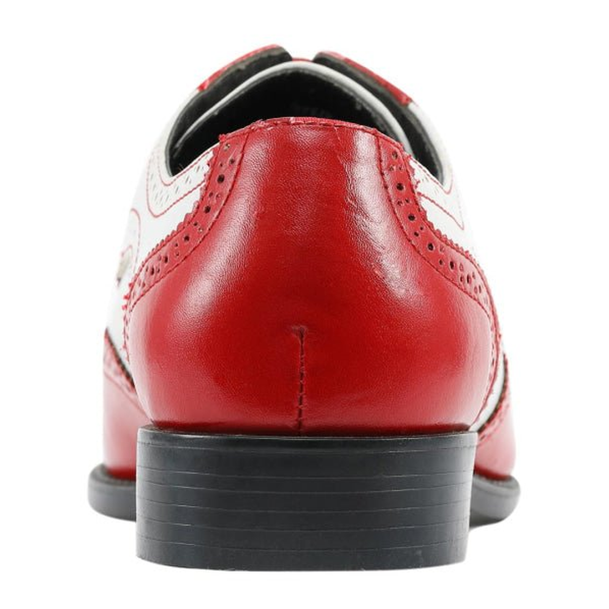 Bolano Elwyn men's red and white wingtip dress shoe, heel view