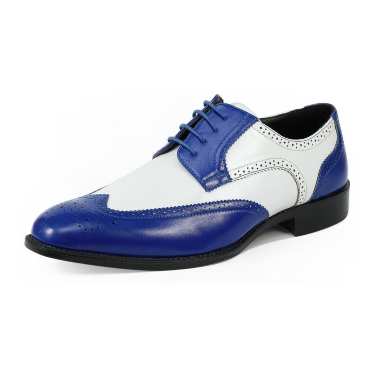 Bolano Elwyn men's royal blue and white wingtip dress shoe, three-quarter view
