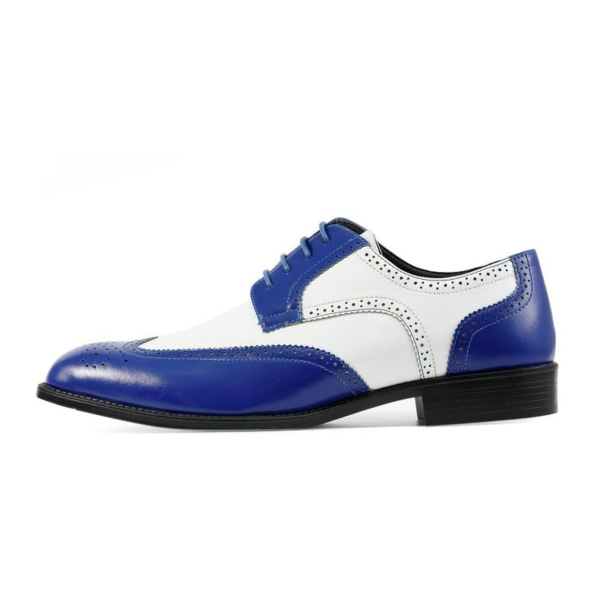 Bolano Elwyn men's royal blue and white wingtip dress shoe, side profile view