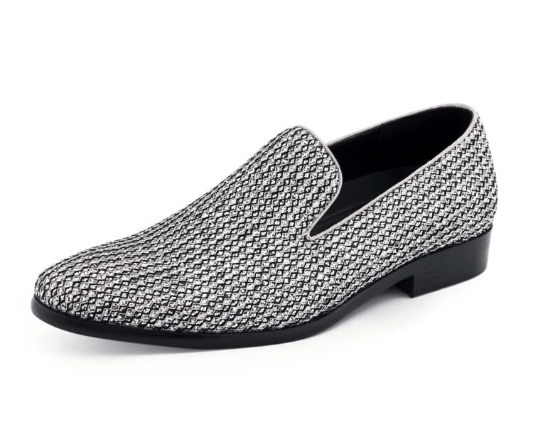 Bolano Emelio Silver Glitter Encrusted Men's Formal Slip On Dress Shoe