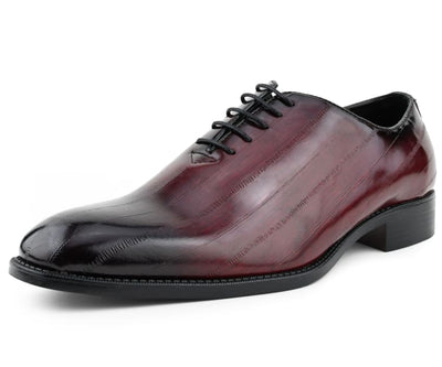 Bolano Exotic Elegance Burgundy Eel Skin Oxfords Women’s