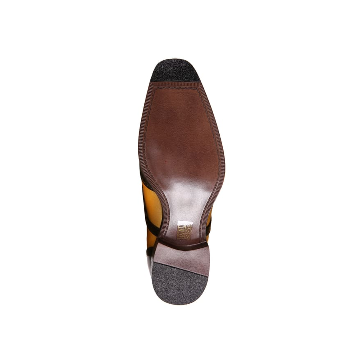 Bolano Lawson men's metallic gold and black wingtip Oxford shoe, outsole view