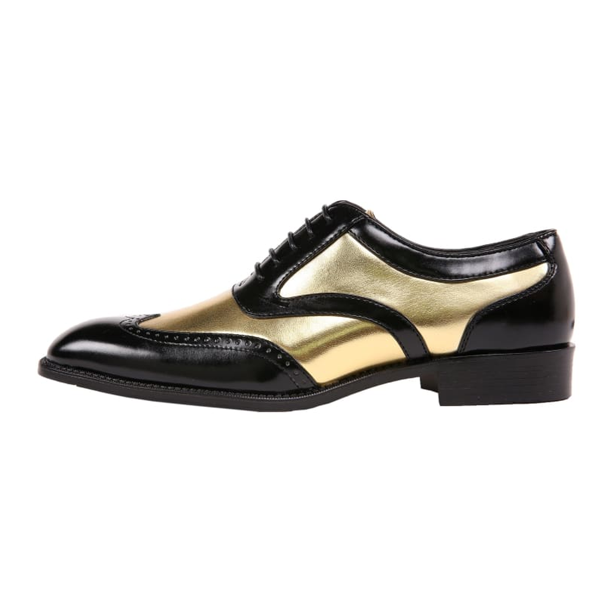 Bolano Lawson men's metallic gold and black wingtip Oxford shoe, side view