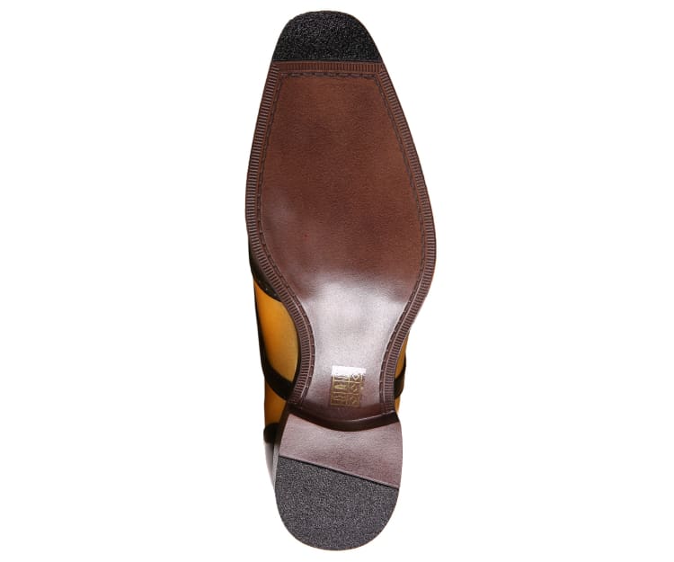 Bolano Lawson Men's Two Tone Metallic Gold and Black Leather Wingtip Oxford Shoes