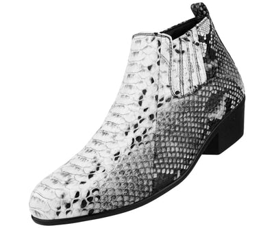 Bolano Adder Black and White Men's Snake Leather Ankle Boots