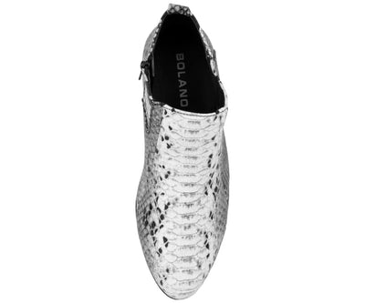 Bolano Adder Black and White Men's Snake Leather Ankle Boots