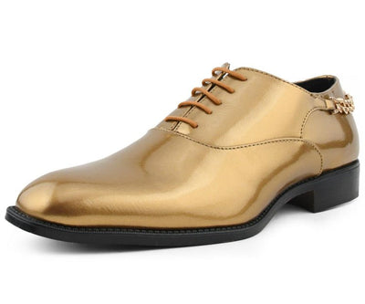 Bolano Chainz Men's Gold Leather Oxford Lace Up Shoes