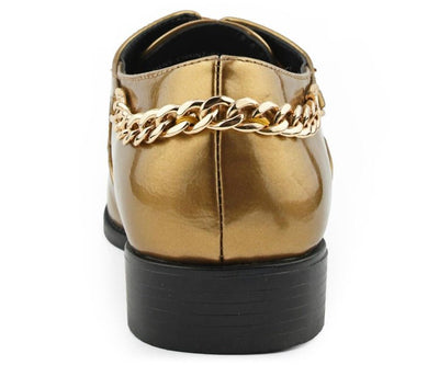 Bolano Chainz Men's Gold Leather Oxford Lace Up Shoes