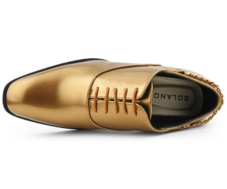 Bolano Chainz Men's Gold Leather Oxford Lace Up Shoes