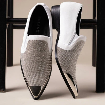 Bolano Men's Dezzy White Rhinestone Slip On Dress Shoes