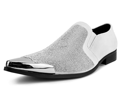 Bolano Men's Dezzy White Rhinestone Slip On Dress Shoes