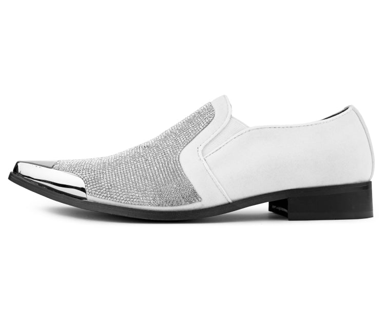 Bolano Men's Dezzy White Rhinestone Slip On Dress Shoes