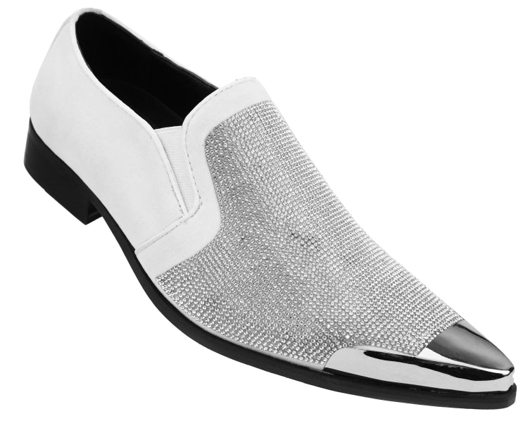 Bolano Men's Dezzy White Rhinestone Slip On Dress Shoes