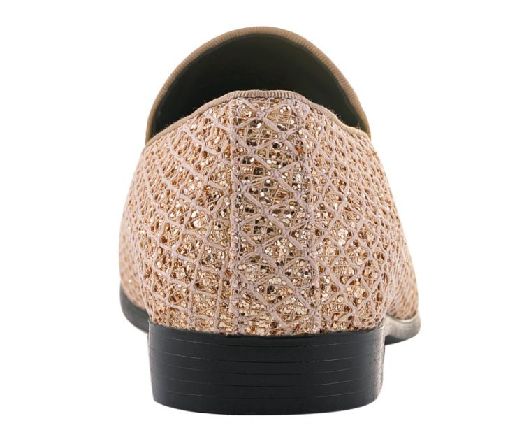 Bolano Sarlo Gold Glitter Lattice Tuxedo Slippers For Women