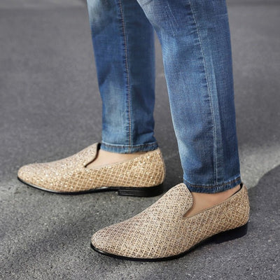 Bolano Sarlo Gold Glitter Lattice Tuxedo Slippers For Women