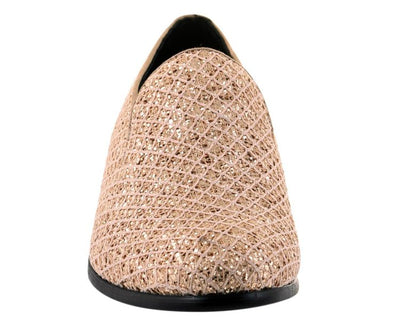 Bolano Sarlo Gold Glitter Lattice Tuxedo Slippers For Women