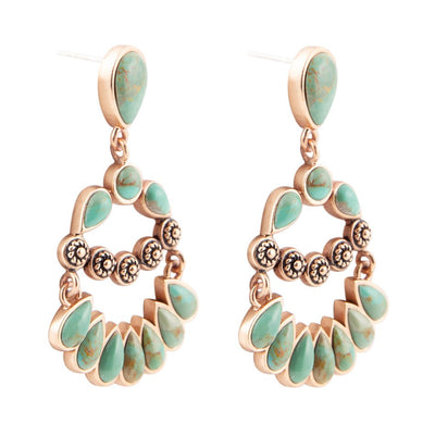 Botanical Green Turquoise Golden Statement Earrings