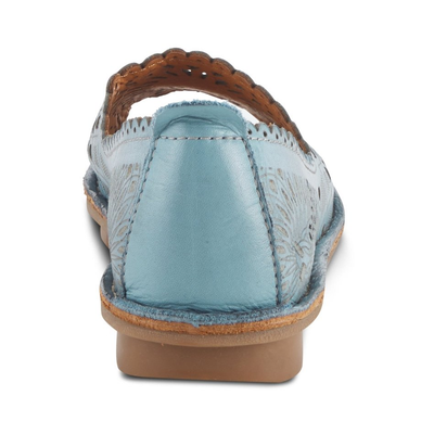 Spring Step Brandal Blue peep-toe flat, rear view on white