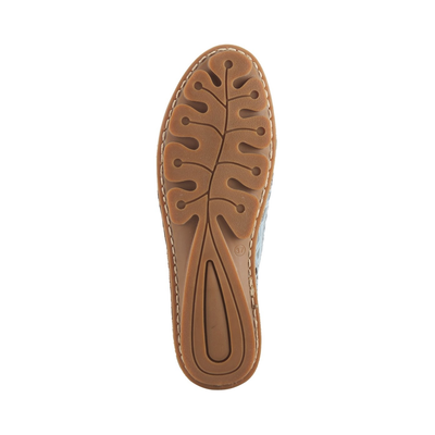 Spring Step Brandal Blue peep-toe flat, outsole view on white