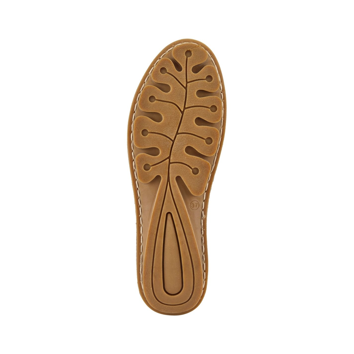 Spring Step Brandal Camel peep-toe flat, outsole view on white