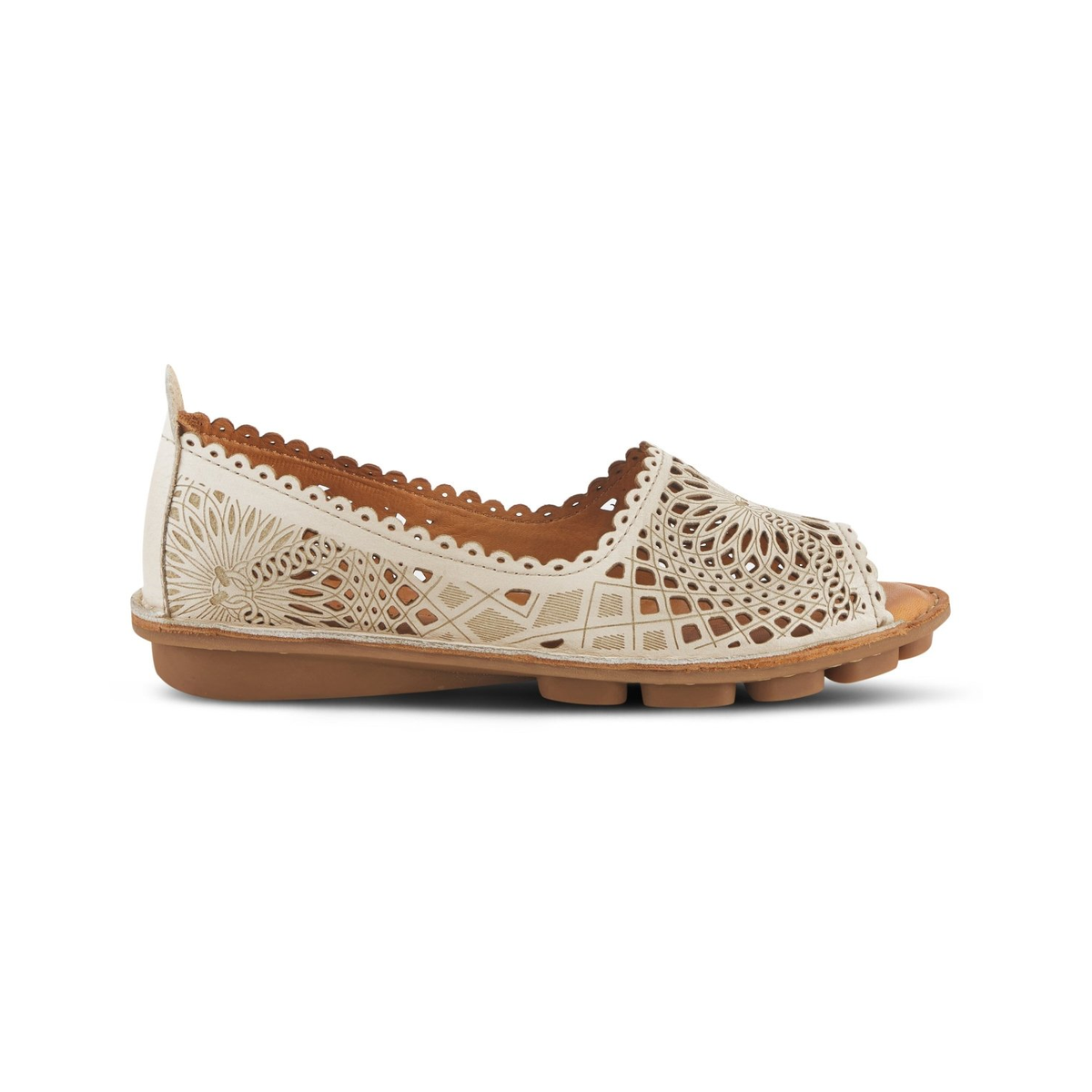 Spring Step Brandal Light Grey peep-toe flat, side view on white