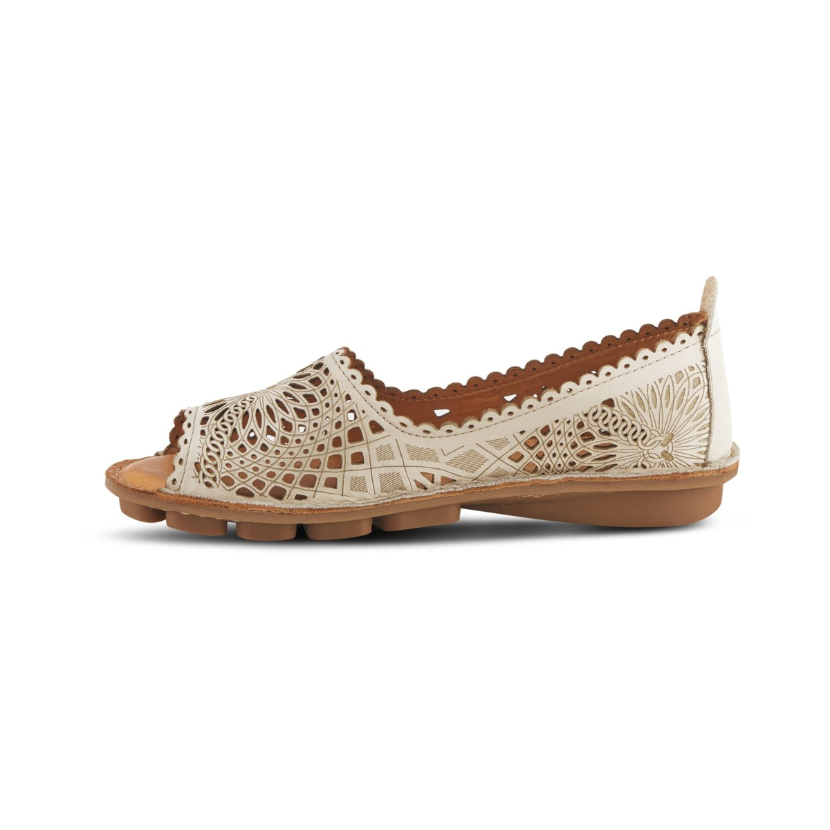 Spring Step Brandal Light Grey peep-toe flat, opposite side view on white