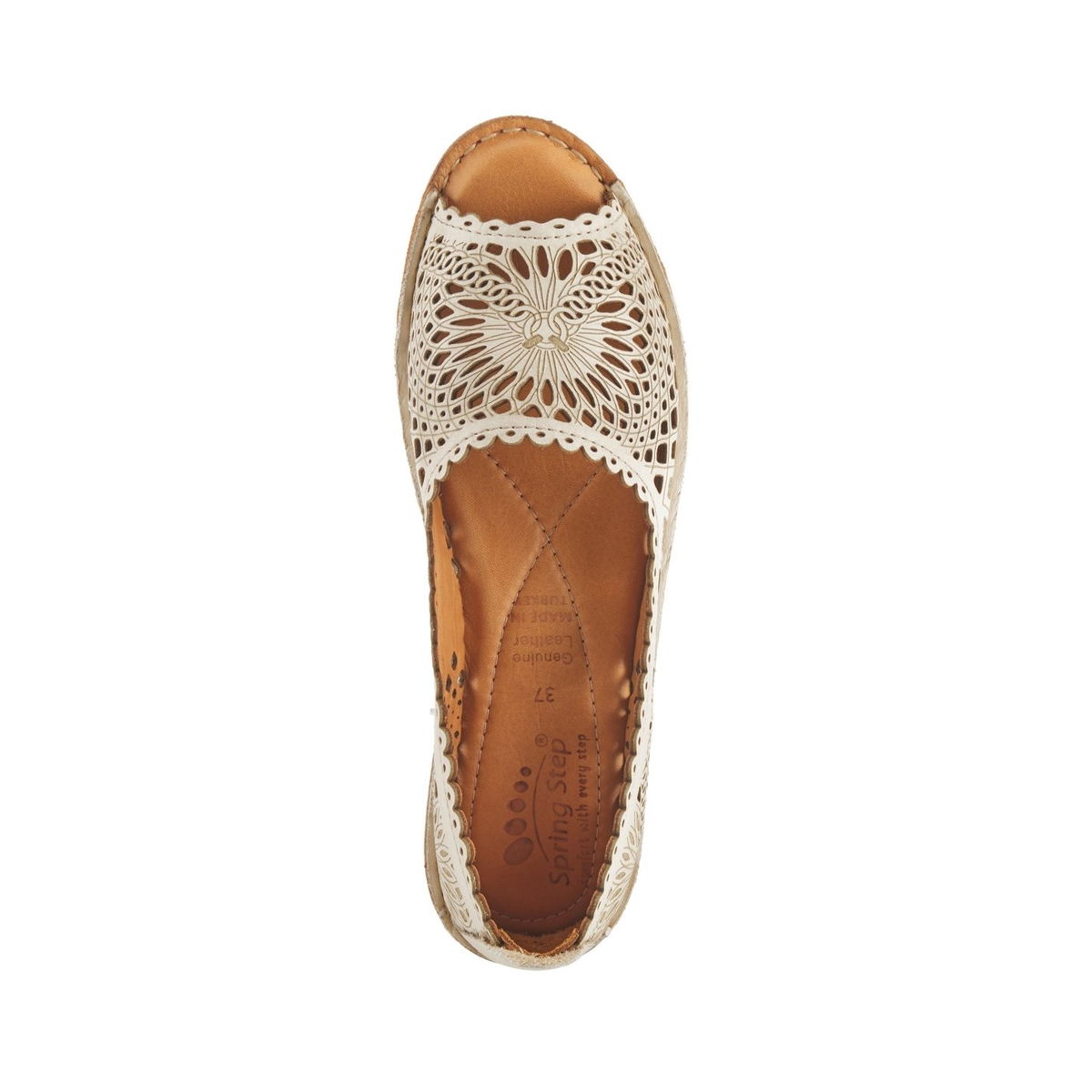 Spring Step Brandal Light Grey peep-toe flat, top view on white