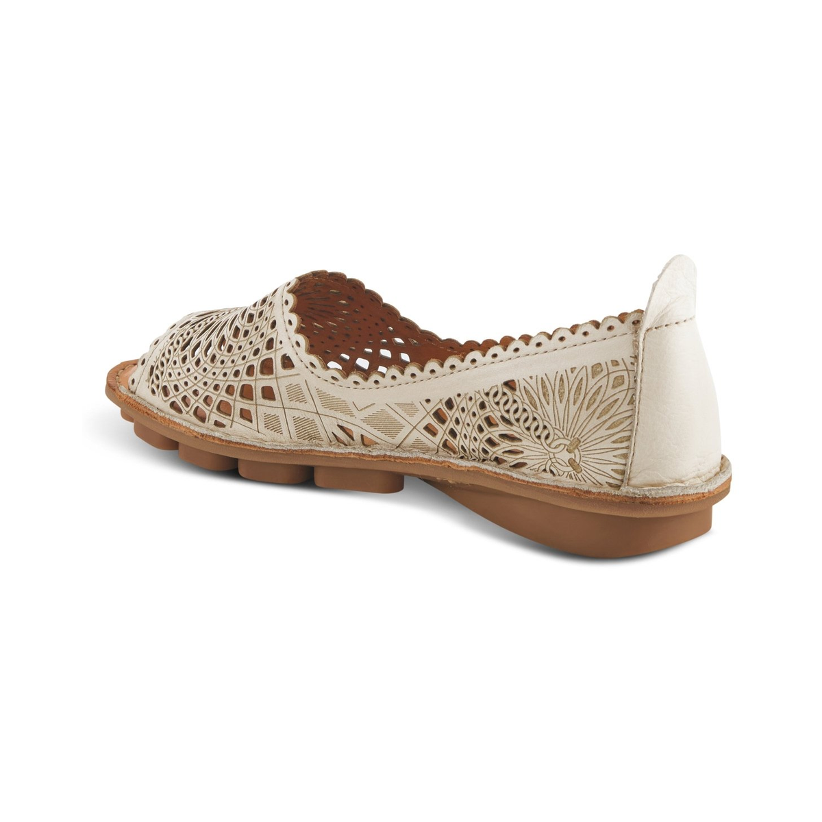 Spring Step Brandal Light Grey peep-toe flat, rear three-quarter view on white