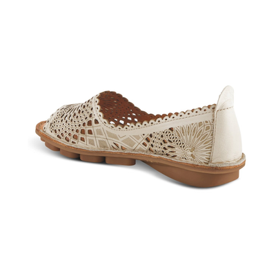 Spring Step Brandal Light Grey peep-toe flat, rear three-quarter view on white