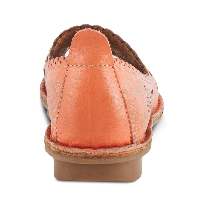 Spring Step Brandal Orange peep-toe flat, rear view on white