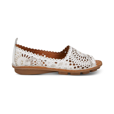 Spring Step Brandal White peep-toe flat, side view on white