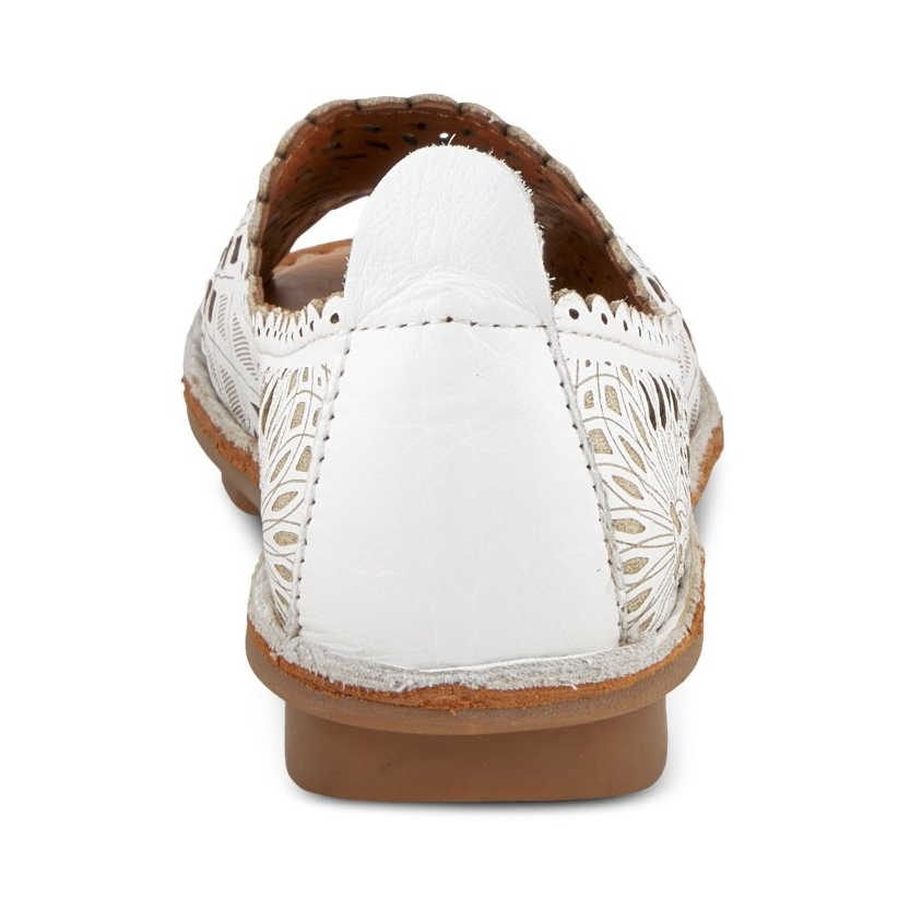 Spring Step Brandal White peep-toe flat, rear view on white
