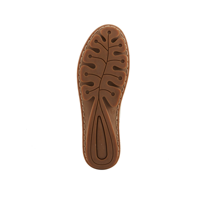 Spring Step Brandal Gold peep-toe flat, outsole view on white