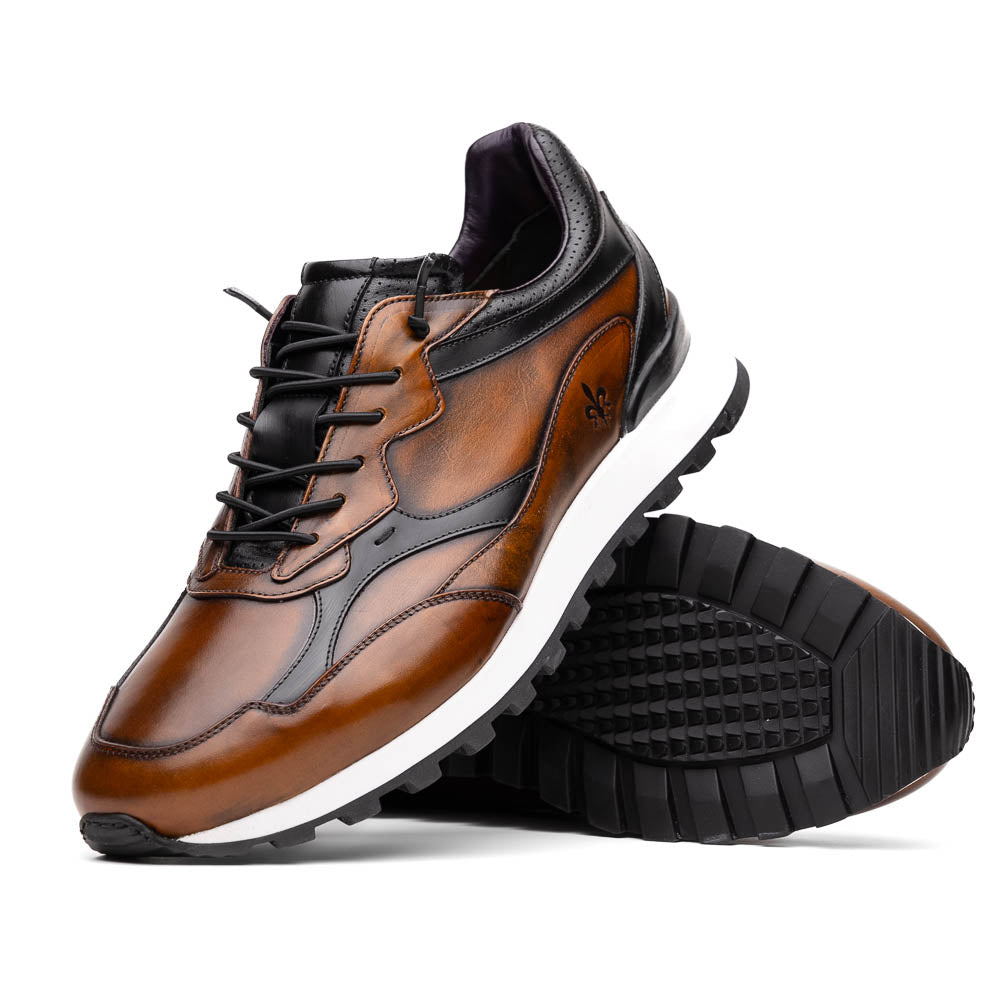 Zelli Italia Men's 65-355-BRN BRAVO Hand Finished Trainer Cognac / Black