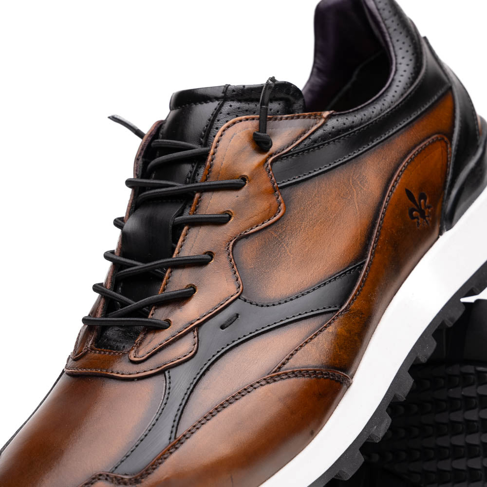 Zelli Italia Men's 65-355-BRN BRAVO Hand Finished Trainer Cognac / Black