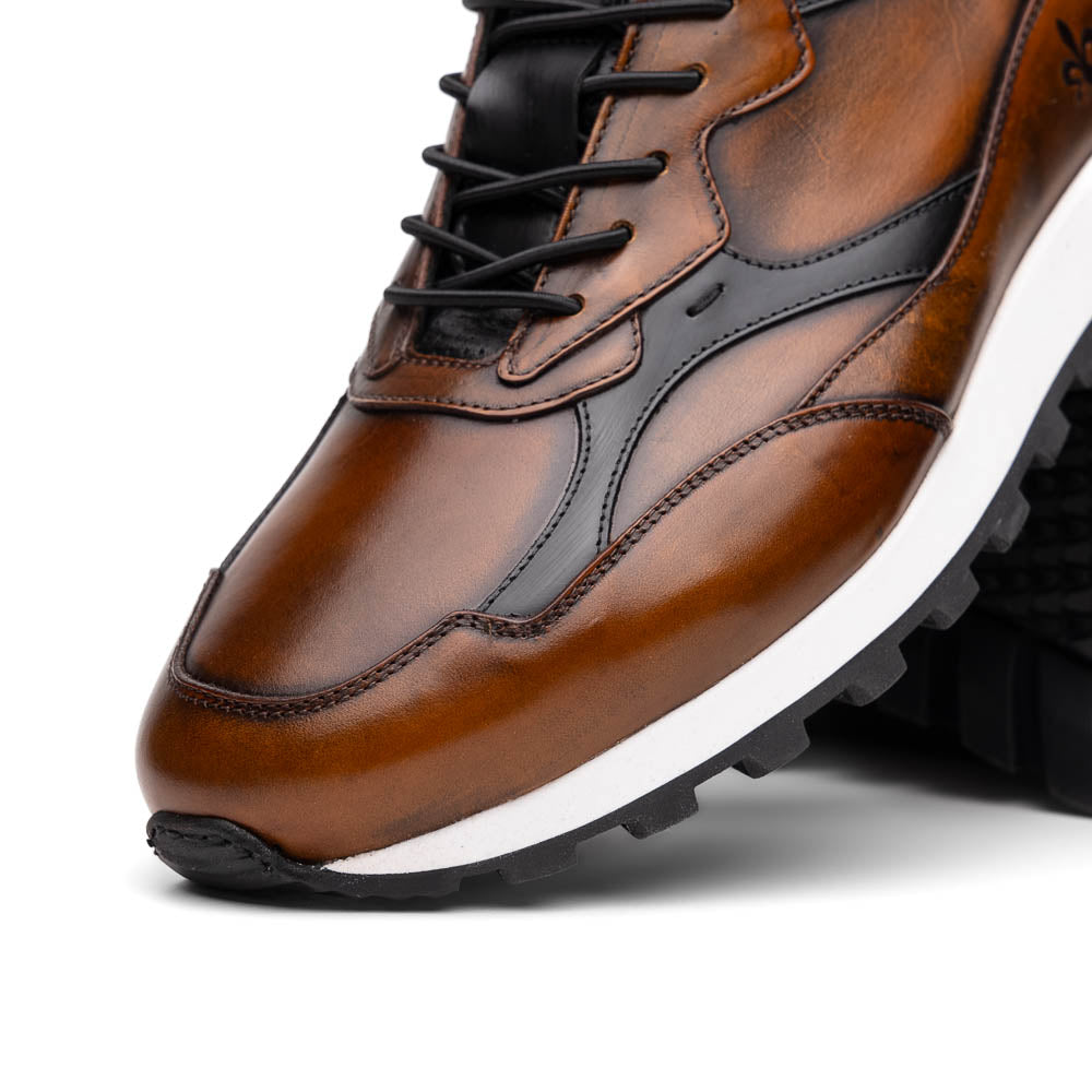 Zelli Italia Men's 65-355-BRN BRAVO Hand Finished Trainer Cognac / Black