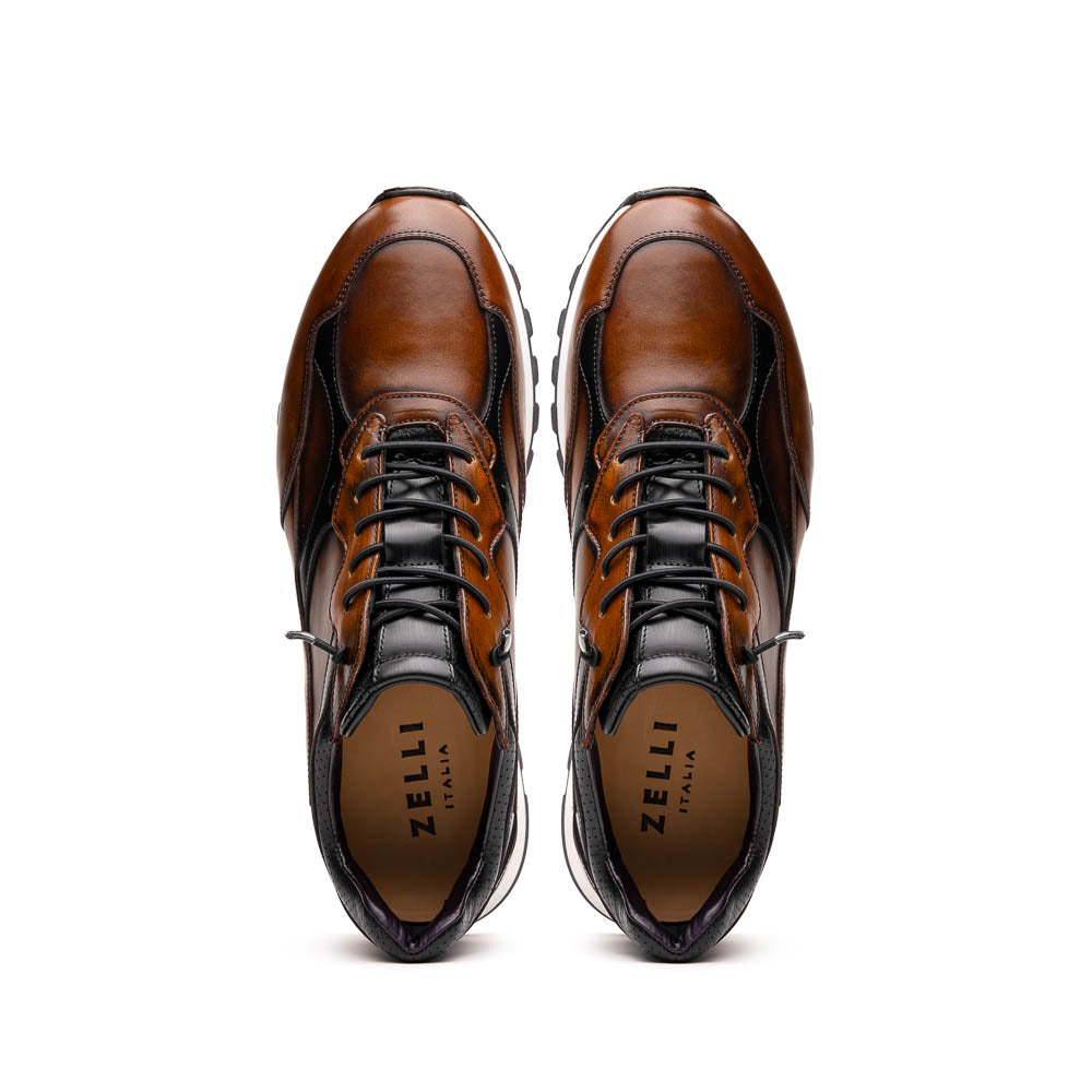 Zelli Italia Men's 65-355-BRN BRAVO Hand Finished Trainer Cognac / Black