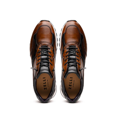 Zelli Italia Men's 65-355-BRN BRAVO Hand Finished Trainer Cognac / Black