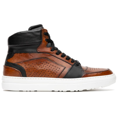 Zelli Italia Men's 65-356-BRN BRAVO Italian Burnished Calfskin High Top Dress Sneaker Black / Brown