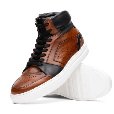 Zelli Italia Men's 65-356-BRN BRAVO Italian Burnished Calfskin High Top Dress Sneaker Black / Brown