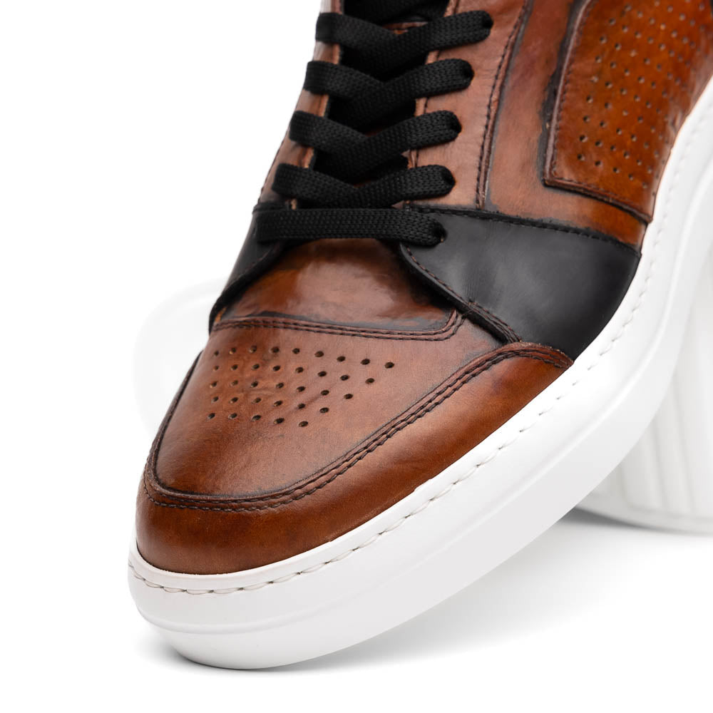 Zelli Italia Men's 65-356-BRN BRAVO Italian Burnished Calfskin High Top Dress Sneaker Black / Brown